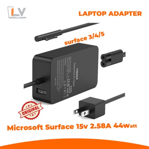 Microsoft Surface-5 Original 44W Power Adapter – 15V 2.58A with 2-Pin Original Power Cable | Compatible with Surface 3/4/5 | 12-Month Warranty